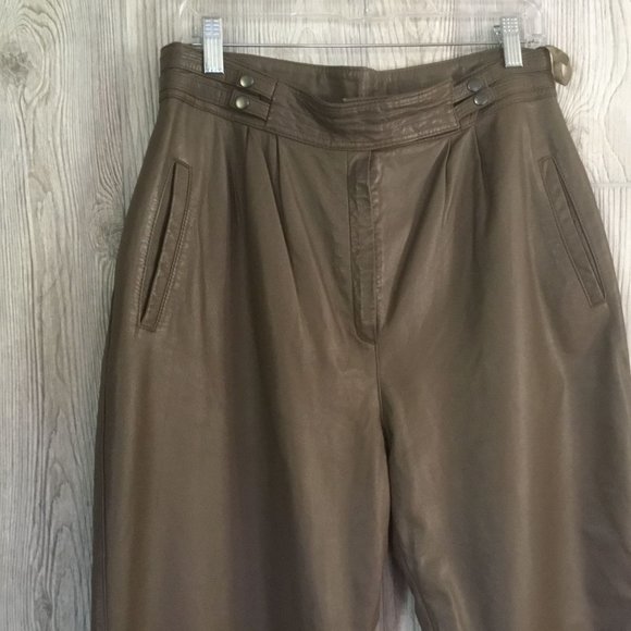 Arlando Vintage 80's Brown Leather High Waist Lined Pants - Picture 2 of 12